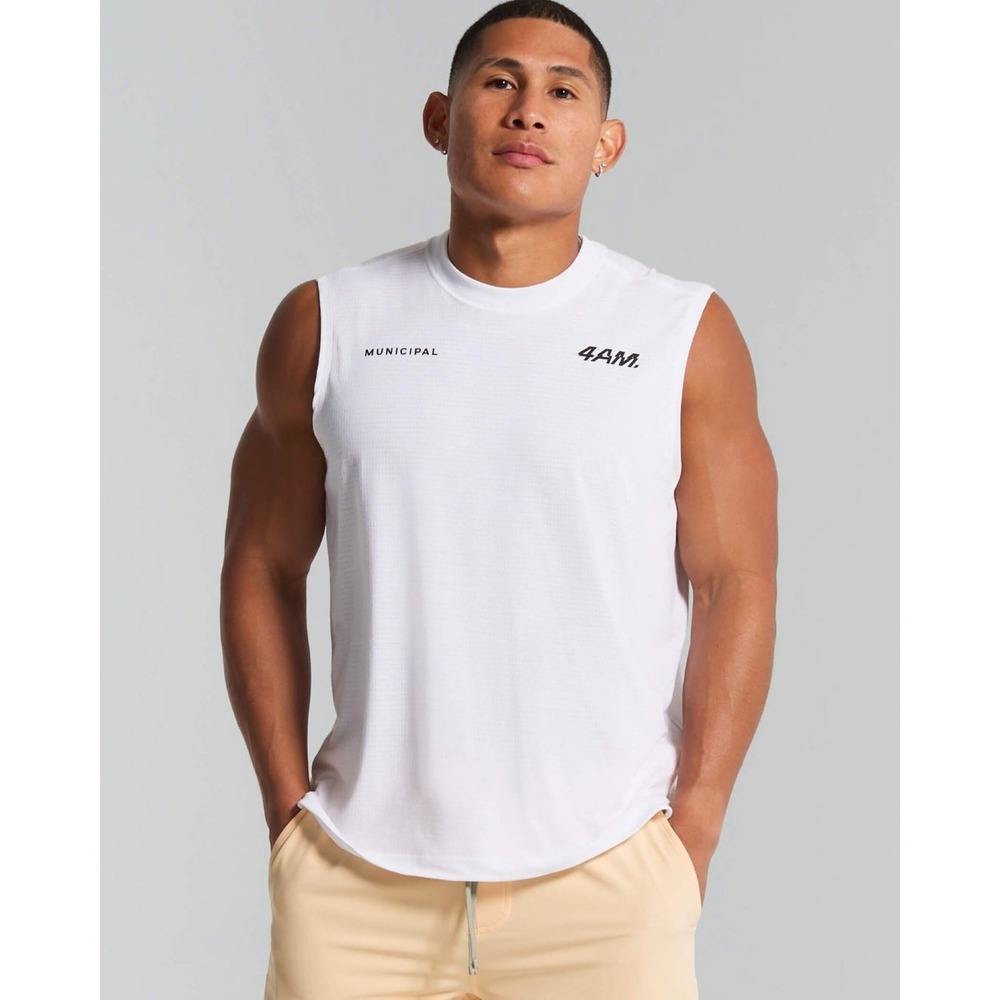 Municipal 4AM Tank Mens XL White Sport Utility Mesh Training Shirt MMSHI056 NEW
